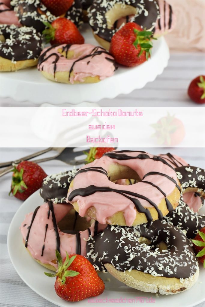 Erdbeer-Schoko Donuts aus dem Backofen
