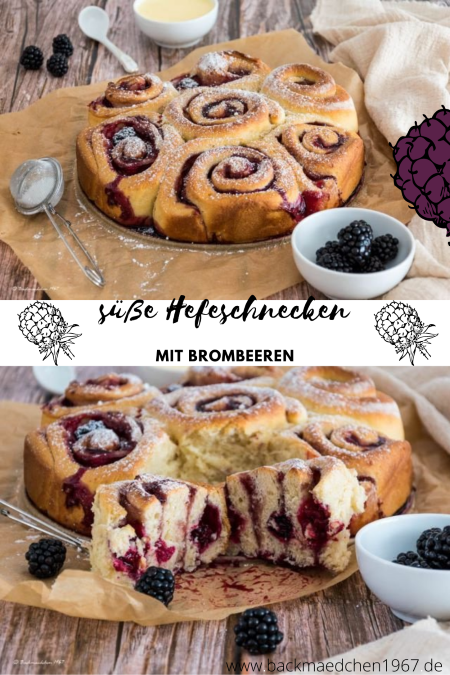 süße Hefeschnecken mit Brombeeren