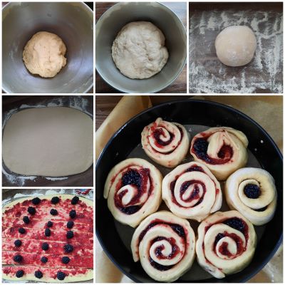 Zubereitung süße Hefeschnecken mit Brombeeren
