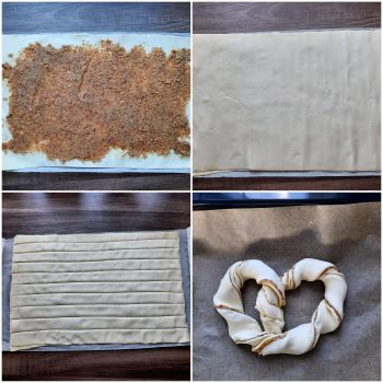 Zubereitungsschritte Marzipan-Mandel Blätterteig Brezeln